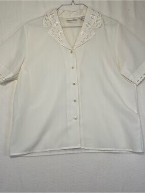 Christie & Jill 90s Ivory Cutwork Embroidered Blouse Size 10P